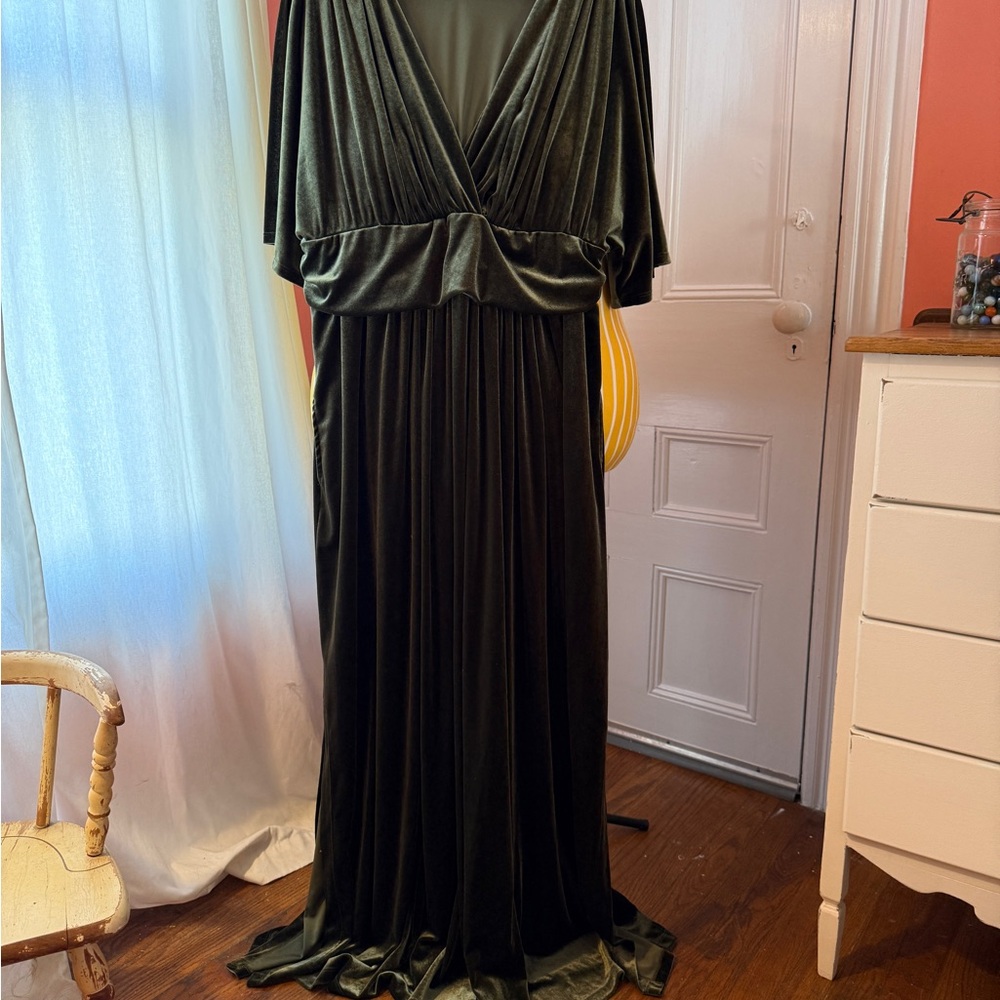 Olive Green Verona Velvet Floor Length Gown